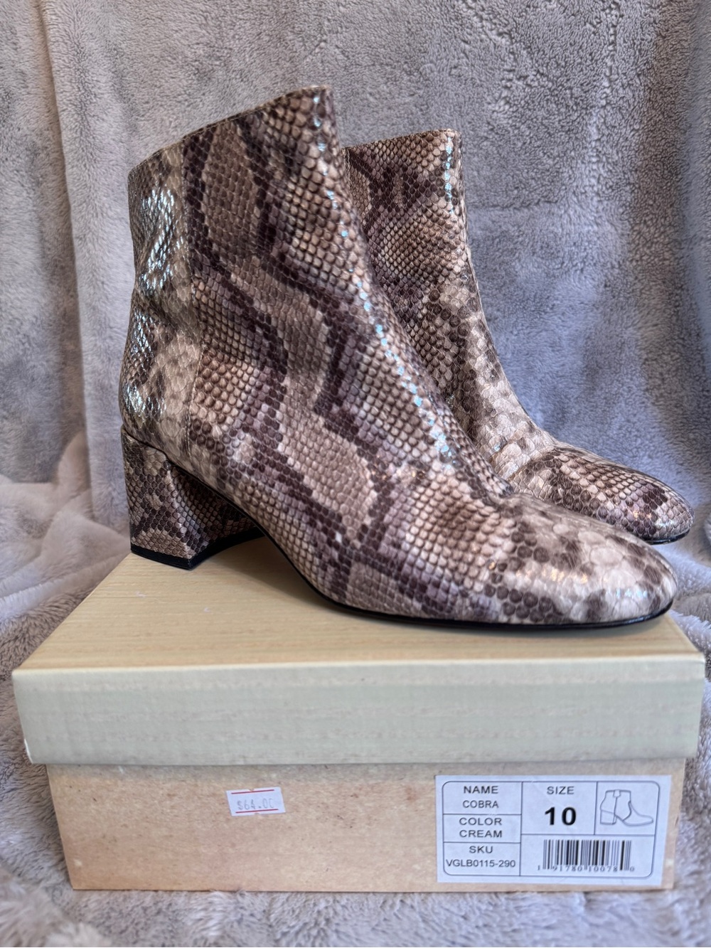 Cobra Cream Snake-Print Ankle Boots - Size 10